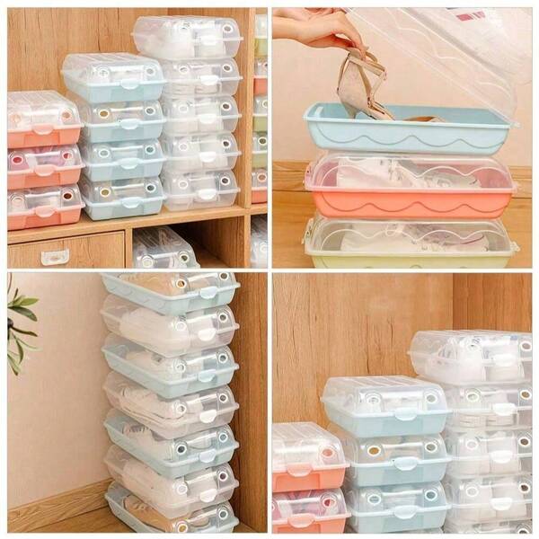 صندوق تخزين أحذية بلاستيكي سميك قابل للتكديس، سعة كبيرة، شفاف لحفظ الأحذية والجوارب والإكسسوارات