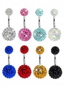 8 قطع من مجموعة مجوهرات الحلقات المرصعة بالراين للسرة للنساء، تصميم بسيط