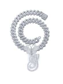 银色女士项链 A-Z 首字母个性化嘻哈经典蝴蝶字母吊坠链项链和手链套装饰物 26 个幸运字母，适合男女日常佩戴情人节时尚珠宝礼物，妈妈，母亲，母亲节，礼物 - 蝴蝶型 - 查看 39