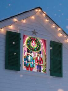 1 pièce Livre de l'histoire du Casse-Noisette rouge et or, décor de fenêtre de Noël, 80 cm * 120 cm, style fantaisie des vacances, décoration de fenêtre rectangulaire avec village enneigé, lumières scintillantes, boules de Noël, scène de nuit sous la lune, convient pour la décoration intérieure/extérieure de la maison, théâtre, fête de Noël et d'hiver