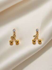 1 par de pendientes de oro con colgante de cereza de circonita y acero inoxidable, joyería elegante y linda para mujeres, adecuada como regalo de San Valentín para la novia