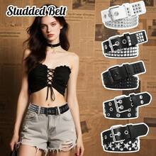 Studded Metal Punk Rock Belt With Bright Pyramid Rivets - Màu đen sang trọng - Xem 2