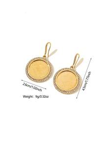 1 Cặp bông tai mặt dây chuyền hình đồng xu mạ vàng pha lê hợp kim đồng thanh lịch, thích hợp làm trang phục hàng ngày và quà tặng ngày lễ cho phụ nữ - Vàng - Xem 3