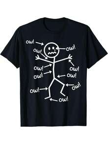 Ow Ow Ow T-Shirt - Funny Chronic Pain Awareness T-Shirt All Season  Cotton Single Sided Printed Crew Neck Short Sleeve T Shirt - 黑色 - 查看 1