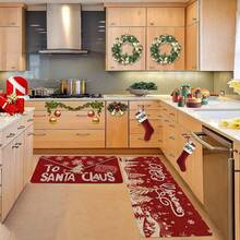 1/2pcs Christmas Floor Mat, Luxurious Red Background Embellished With White Snowflakes, Christmas Tree Pattern Kitchen Floor Mat, Happy Theme, Christmas Atmosphere Decoration, Very Suitable For Study, Kitchen, Bedroom, Home Decoration, Creating A Comfortable And Exquisite Joyful Atmosphere - Multicolor - View 6
