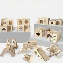 Hamster Toys, Wooden Furniture, Hamster Cage Supplies, Wooden Running Wheel, Villa Swing, Wooden Nest, Chew-Resistant Small House - Hamster House 6-piece Set - View 10