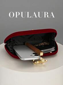 OpulAura 女士复古时尚天鹅绒手拿包，蛇扣设计，欧美风格，高端简约盒形手提包，适合婚礼、庆典、正式活动、派对、单肩包、高品质链条肩带 - 酒紅色 - 查看 6