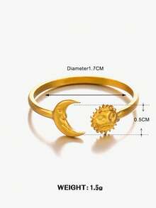 1/3pcs 18K Gold Plated Stainless Steel Moon & Sun Open Rings, Suitable For Women's Daily Wear