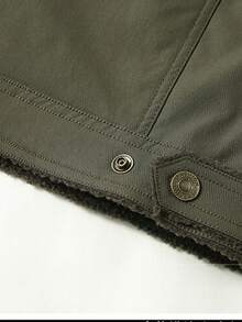 1pc Autumn/Winter Thermal Lined Warm Fur Collar Jacket, New Men's Jacket Outerwear Lapel Casual Versatile Multi-Pocket Jacket, Khaki Jacket Retro Jacket - Army Green - View 10