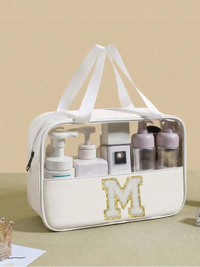 1pc Large Capacity Toiletry Bag, PVC Transparent Cosmetic Bag, Travel Makeup Brush Organizer, Multifunctional Waterproof Handbag, Bathroom Skincare Products Storage Bag, Suitable For Lipstick, Makeup Brushes, Makeup Pens, Eyeshadow, Mirror, Eyeliner, Lip Gloss, Skincare, Toothbrush, Toothbrush Cup, Soap, Shampoo, Comb, Watch, Phone, Necklace, Jewelry, Digital Products, Storage,Pouch,Makeup Pouch,Travel Essential