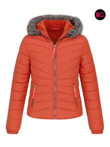 Big City Chamarra Básica Niña Acolchada Afelpado Interno Casual Moda Con Gorro - Coral - Ver 3