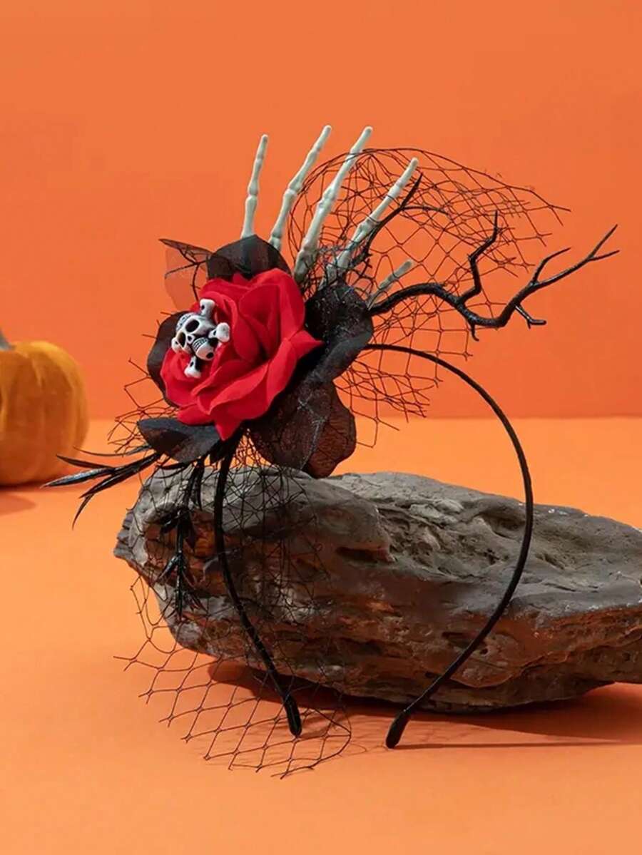1 pièce Serre-tête Halloween Citrouille et Crâne avec Toile d'Araignée, Livraison aléatoire de la main gauche ou droite, Accessoire amusant pour fête, Citrouille en plastique ABS, Branches, Séance photo, Mascarade, Cosplay, Coiffe de style gothique - 22195 - Voir 1