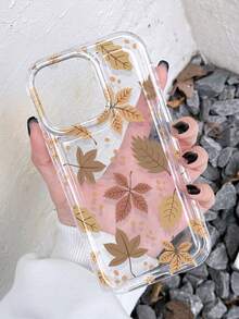 Autumn 1pc INS Style Maple Leaf Pattern Transparent Air Cushion Soft Phone Case, Anti-Slip Full Coverage Phone Case Compatible With IPhone 11/12/13/14/15 Pro Max - Multicolor - View 2