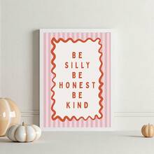 1幅复古粉色帆布墙画，印有“保持童真，诚实待人，善良待人”字样，复古条纹海报，少女风装饰，适合婴儿房、公寓、儿童房，可作为送给她的礼物，可选无框或有框。 - 彩色 - 查看 4