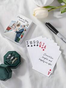 Custom Destination Wedding Guest Book Playing Cards | Personalized Portable Guestbook With Engagement Photo | Custom Poker Cards For Travel Weddings - Multicolor - View 3