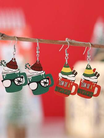 1 par örhängen med julvindesign, söta träsmycken i tecknad stil, härlig julklapp