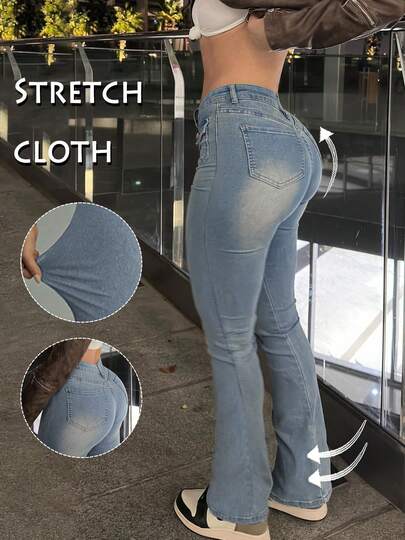 GILIPUR 2025新款女士修身直筒时尚牛仔裤，复古水洗蓝，休闲百搭街头风，适合冬季、圣诞节、感恩节和新年等场合。