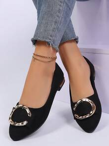 女士平底一脚蹬尖头鞋，新款软底乐福鞋，低跟防滑休闲鞋，时尚水钻轻便纯色透气平底鞋（适合宽脚，建议订购大一码） - 黑色 - 查看 6