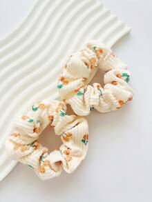 3/2pcs Autumn/Winter New Flocked Scrunchies, Cherry Blossom Sweet Hair Ties For Ponytail & Bun, Women Hair Accessories, Polyester ,Scrunchy Hair Ties