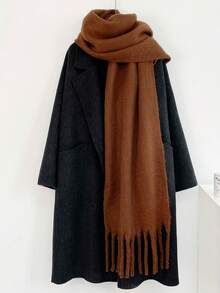 1pc Modern Minimalist Solid Color Fluffy Tassel Warm And Comfortable Shawl Scarf For Women, Suitable For Daily Outings, Commuting, Parties, Leisure, Balls, And Other Occasions, Fashionable And Elegant Women's Accessory - Army Green - View 10