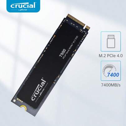  Crucial Micron T500 Pro 1TB 2TB High-Speed & Large-Capacity SSD | M.2 NVMe PCIe 4.0*4 Full-Speed Protocol Interface, 7400MB/S Blazing-Fast Read Speed For Instant App Launch & High-Speed File Transfer | Compatible With Desktops & Laptops, Suitable For Office/ Gaming/ Creative Design Multi-Scenario Needs | Genuine Original Quality, Stable & Durable, Efficiently Boost Device Storage Performance