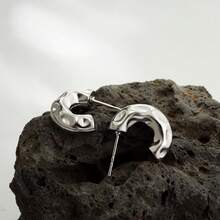 1 Đôi bông tai hình chữ C dày, phóng đại, mạ vàng và bạc, thiết kế 3D, trang sức giao thoa giữa châu Âu và Mỹ. - Hoa tai - Xem 3