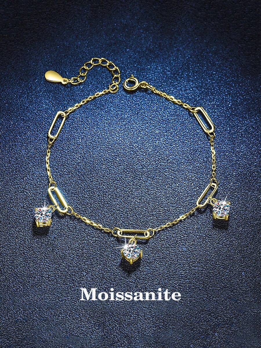 1pc Elegant Luxury 925 Sterling Silver 1.5 Carat Moissanite Bracelet, Suitable For Women's Daily Wear, Party, Holiday, Valentine's Day, Christmas, Halloween, Women's Jewelry Gift