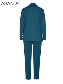 Bộ vest nữ màu trơn - Áo blazer hai hàng cúc và quần ống đứng, trang phục công sở chuyên nghiệp. - Màu xanh hải quân - Xem 2