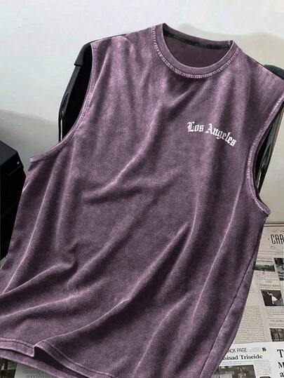 YUNCHIC - Áo tank top nam in hình hoạt hình, kiểu dáng rộng rãi, tối giản, thoải mái, phù hợp cho trang phục thường ngày mùa hè và mặc ở nhà.