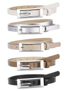 5pcs Metal U-Shape Buckle Skinny Waist Belt, Fashion PU Versatile Pin Buckle Decoration For Dress, Sweater, Coat - Five-piece Set - View 14