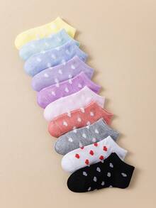40/30/20 pares de meias curtas infantis: coloridas, com laço de renda, estampa de coração, listradas, macias, confortáveis, casuais, combinando, meias de estudante até o tornozelo - adequadas para uso diário, cores misturadas aleatórias - Multicolorido - Ver 2