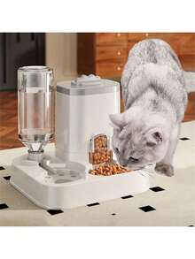 带集成食物盆的自动猫狗饮水机 - 容量 1-10 升，无需电池，现代白色设计，易于清洁和补水 - 耐用的宠物补水解决方案，自动宠物喂食器，时尚的宠物配件，坚固的结构