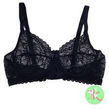 Sutiã Renda Floral Com Aro Sutiã Forrado Meia Taça Sem Bojo Primavera Verão Outono Inverno M G GG - Preto - Visão 5