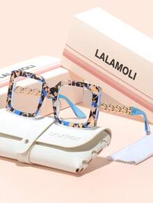 LALAMOLI LALAMOLI Oversized quadratische Brille ohne Sehstärke, Metallkettenbrille, geeignet für den täglichen Gebrauch und als Weihnachtsgeschenk, Cut-Out