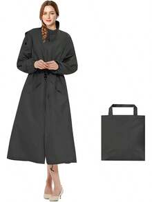 Chubasquero largo para hombre y mujer,chaqueta cortavientos de moda,impermeable, plegable, ligero,adecuado para exteriores, camping,senderismo - Negro - Ver 8