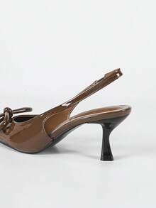 Damen elegante Schleifensandalen für den Berufsalltag, Alltagstragen, Dunkelbraun + Schleifendekor Muster Spitzschuh Knöchelriemen Mittlerer Absatz Sandalen, modischer & eleganter Stil für Berufstätige Frauen, Pendeln/Date, Dunkelbraune Schleifensandalen für Frauen - Braun - Übersicht 9