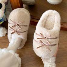 Flauschige Schleifen-Hausschuhe für Frauen, süß & niedlich für Innenräume, warm & bequem für Herbst/Winter