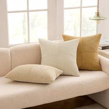 1/2pcs Geometric Striped Corduroy Pillow Cover, Bohemian Sofa Cushion, Decorative Throw Pillow Case, For Sofa, Office, Living Room - Khaki - View 7