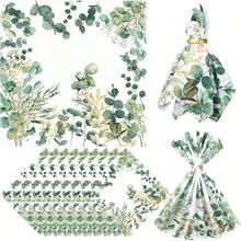 12 Pcs Eucalyptus Greenery Cloth Napkins 20"X20" Washable Dinner Tea Party Napkins For Kitchen Party Wedding Restaurant Indoor Outdoor Botanical Fresh Spring Summer