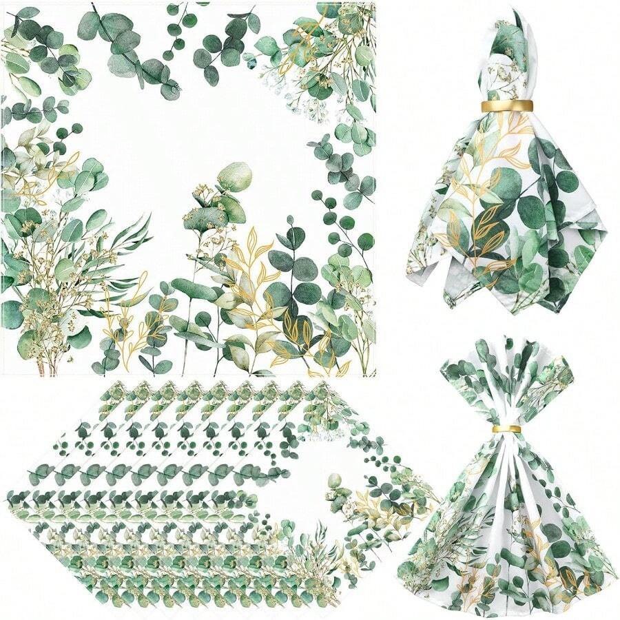 12 Pcs Eucalyptus Greenery Cloth Napkins 20"X20" Washable Dinner Tea Party Napkins For Kitchen Party Wedding Restaurant Indoor Outdoor Botanical Fresh Spring Summer