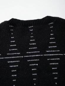 ANDREILEE Herren Rundhals Langarm Drop Shoulder gestreifter Strick Pullover, geeignet für Frühling, Herbst, Winter - Schwarz - Übersicht 10