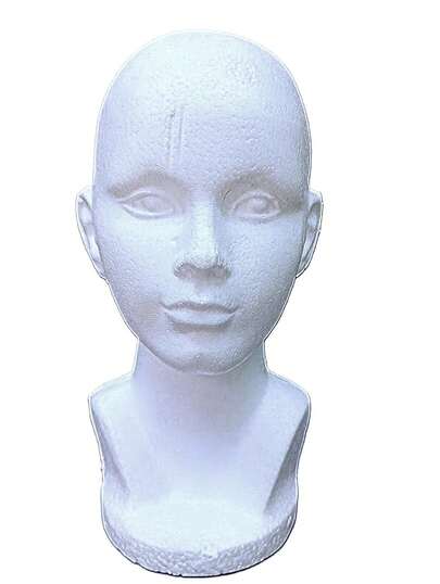 Cabeza de Maniqui unicel ideal para exhibir pelucas, sombreros, lentes y actividades escolares.