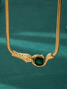 1pc Fashion Rhinestone Serpent Necklace, Luxury Locking Choker Necklace For Women