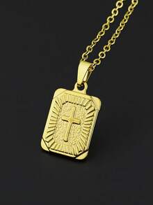 1pc Fashionable Minimalist 18K Stainless Steel Double-Sided Cross Pendant Necklace, Unisex Versatile Sweatshirt/Hoodie Chain
