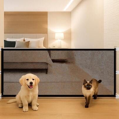 1件装，宠物聚酯纤维小门，宠物围栏，保护宝宝和家人安全，宠物防护网，免钻孔宠物屏障，狗狗障碍防护围栏，可调节便携可折叠易安装，宠物楼梯屏障，用途广泛，多种尺寸可选（110*72厘米和180*72厘米）