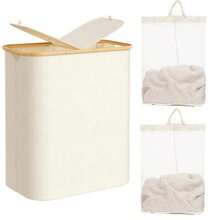 سلة غسيل مزدوجة مع غطاء، سلة غسيل كبيرة مع حقيبتين قابلتين للفصل داخلها، سلة تخزين ملابس متسخة قابلة للطي للاستخدام في غرف الغسيل والحمامات والمدارس الداخلية، أدوات تنظيم المنزل، لوازم العودة إلى المدرسة