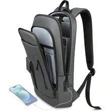 Business Backpack Men, 15.6 Inch Slim Lightweight Laptop Backpack With USB Charging Port, - Resistant Anti - Theft Small Travel Computer Backpacks, Work Bag Mochilas Commute College - Black - 15,6 inch + Xám đậm - Xem 1