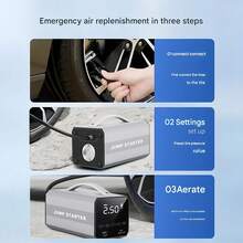 محرك تشغيل السيارة المحمول وضاغط الإطارات من CARSUN، سعة حتى 6 لتر بنزين/4 لتر ديزل، ضاغط هواء رقمي 150 رطل/بوصة مربعة مع إضاءة LED، شاحن هاتف للطوارئ، بطارية ليثيوم للسيارات والدراجات النارية والدراجات والكرات الرياضية