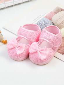 1 Par de Sapatos de Princesa para Bebê Recém-Nascido Menina, Primeira Caminhada, Mary Jane Flats com Laço, Sola Macia Antiderrapante, Tênis de Princesa para Casamento, 0-12M