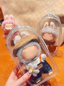 (Excluding Plush Doll) Transparent Dust-Proof Storage Bag With Keychain - High-Quality Transparent Plastic Display Box, Colorful Portable Dust-Proof Organizer Box, Compatible With Winter Rhapsody Plush Toys - Doll Collector's Gift, Doll Storage Box, Visual Content Design Keychain Accessory | Holiday Gift, Birthday Gift, Gift Packaging Keychain Pendant - Clear - View 6